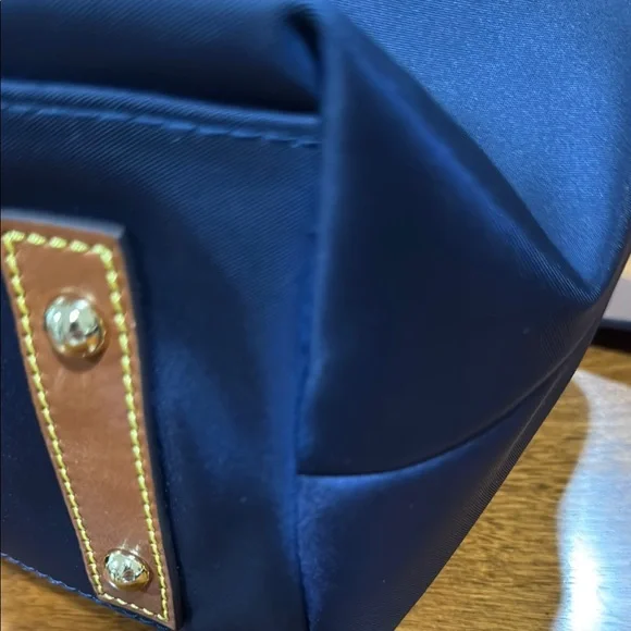 Dooney & Bourke Italian Nylon Navy and Brown Hobo Drawstring Bag - Picture 7 of 15